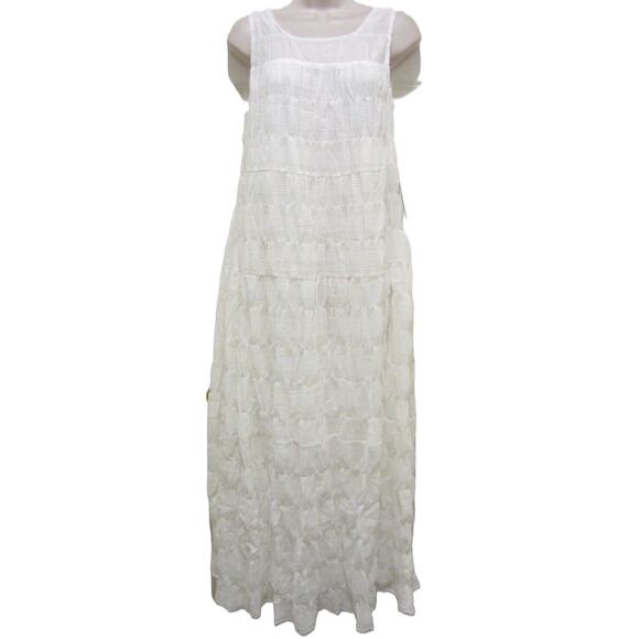 Max Studio Sleeveless Gauzy Jewel Neck Tiered Maxi Dress Medium White NEW $138 - Picture 1 of 8